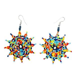 Multicolor Huichol Beaded Earrings Folklor Art